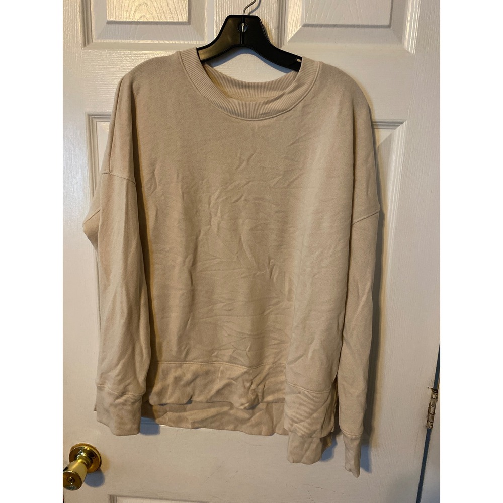 Time and Tru Womens Beige Crewneck French Terry Sweatshirt Large 12-14 Side Slit